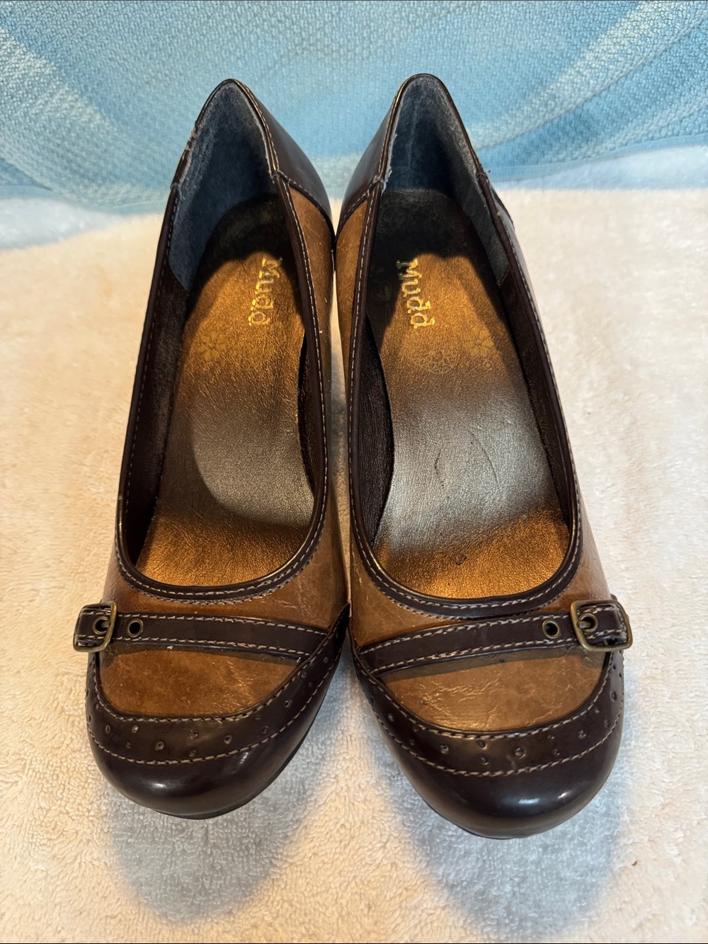Mudd Brown Two-Tone Buckle Pump Heels